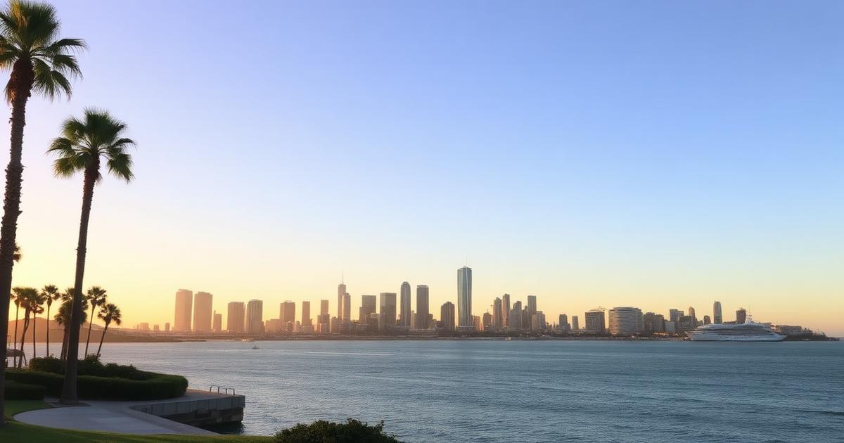 San Diego coastline and skyline at golden hour
